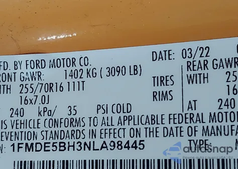 2022 Ford Bronco from USA, damaged, VIN 1FMDE5BH3NLA98445